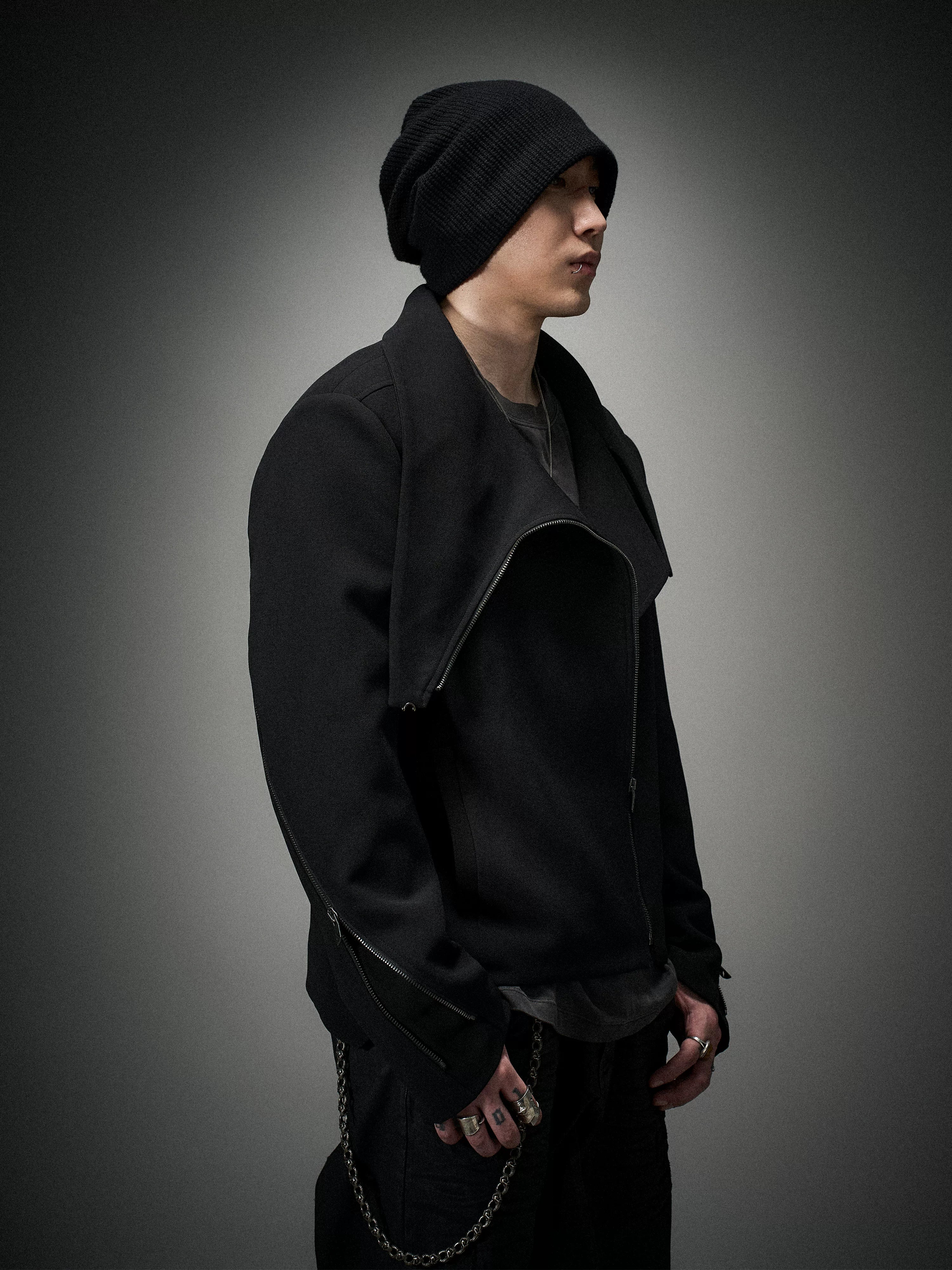 Dark Matte High Collar Zip Jacket