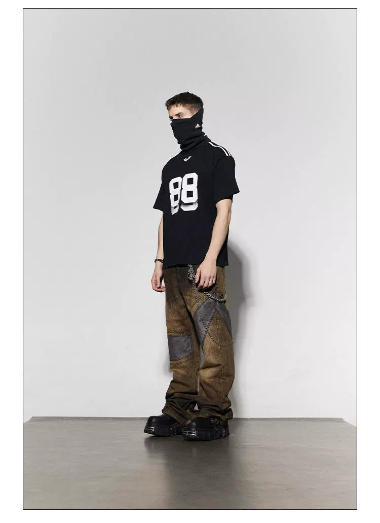 Striped Patchwork 88 Print Football Tee
