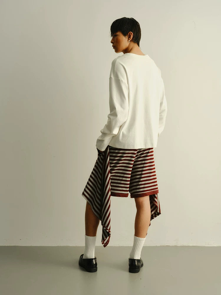 Striped Loose Deconstructed Sweat Shorts