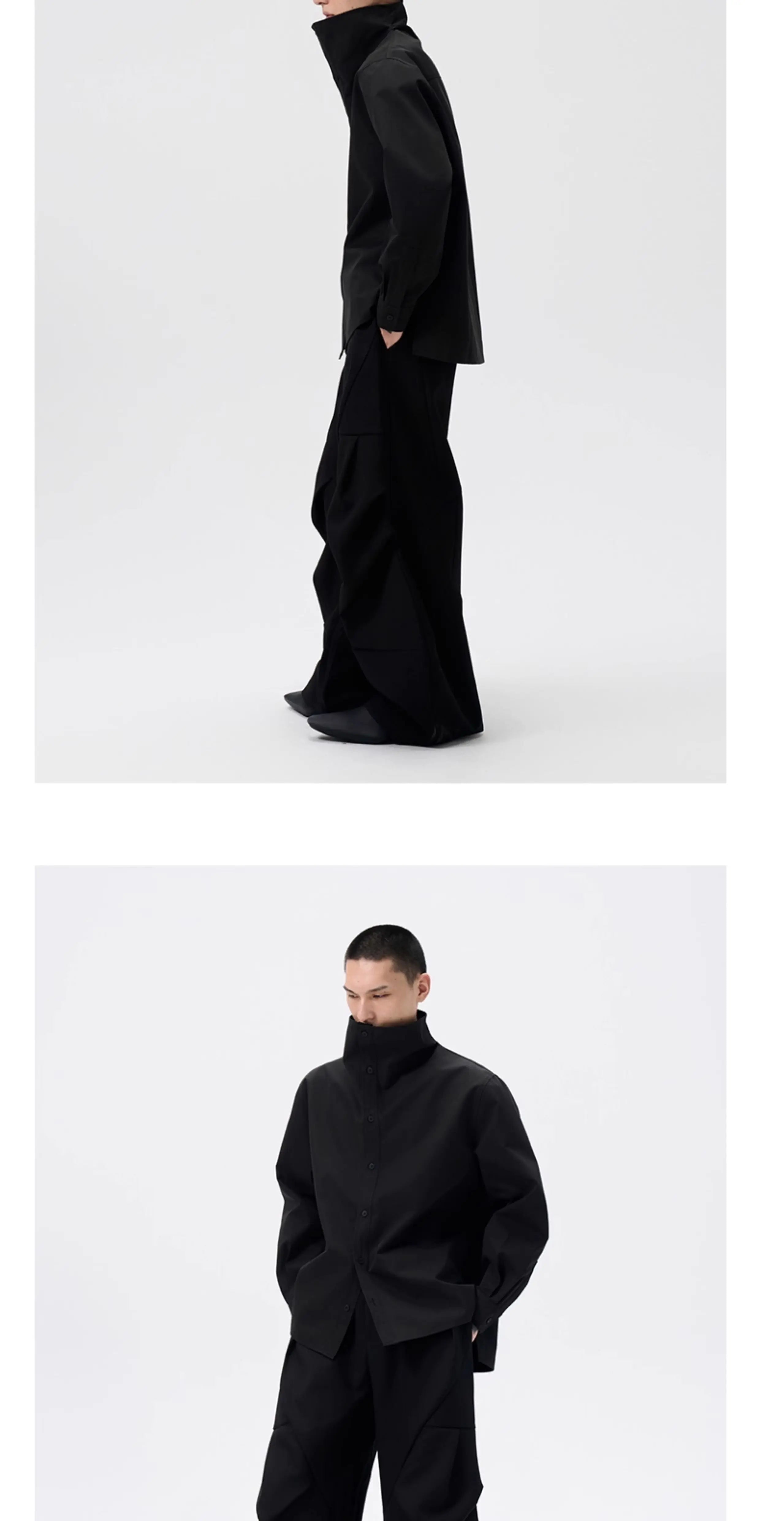 Black Oversized Stand Collar Shirt Jacket
