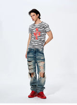 Zebra Print Letter Graphic Crew Neck Tee