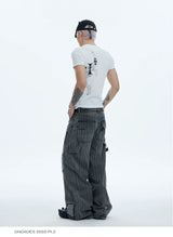 Distressed Striped Patchwork Baggy Work Pants