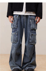 Clean Washed Wide Leg Cargo Jeans