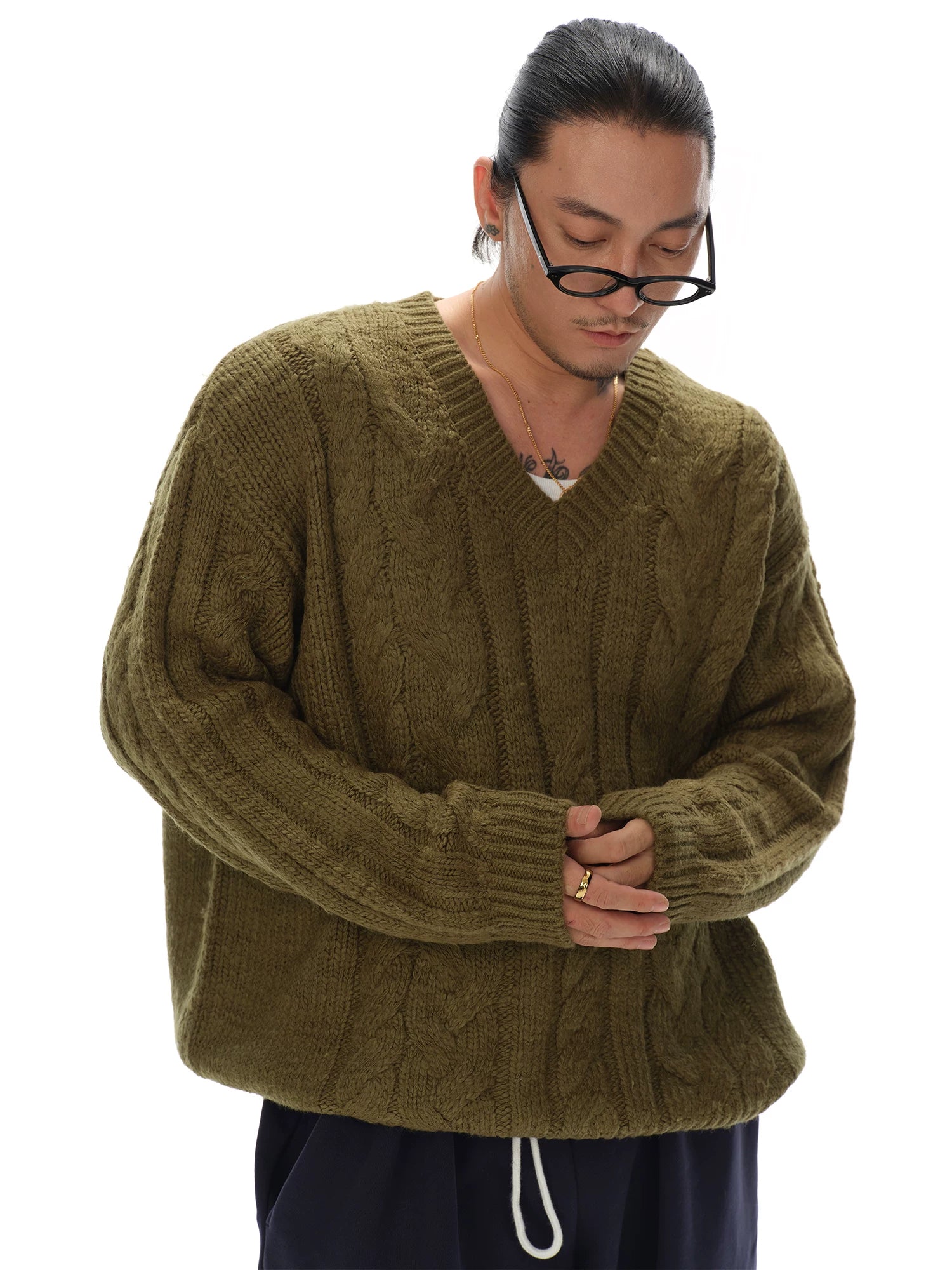 Men's V-neck Twist Wool Blend Sweater