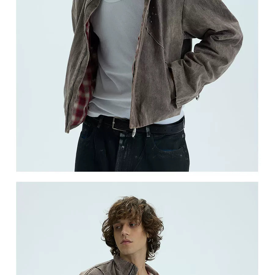 Washed Fleece Plaid Lined Jacket