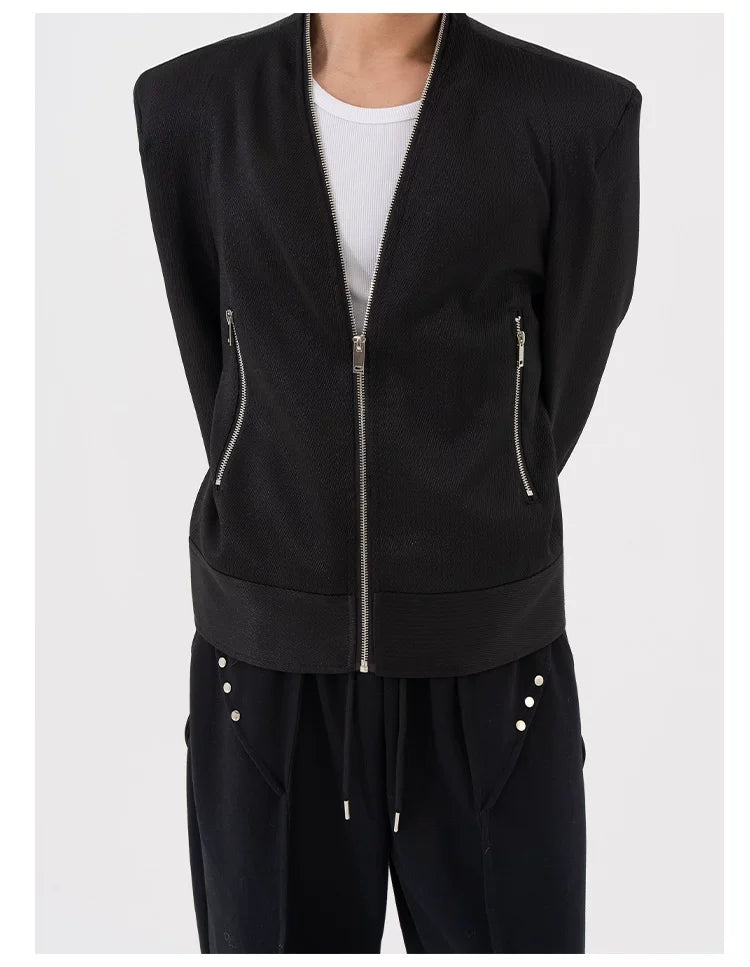 Men's Two-Tone Zip Shoulder Pad Jacket