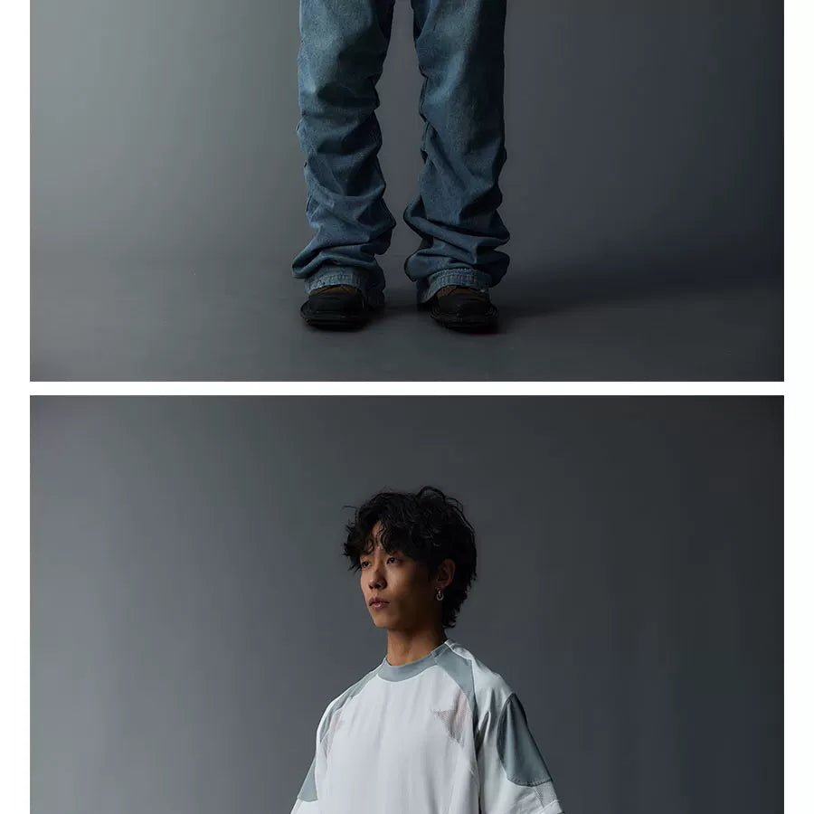 Two-Tone Washed Mesh Patchwork Tee