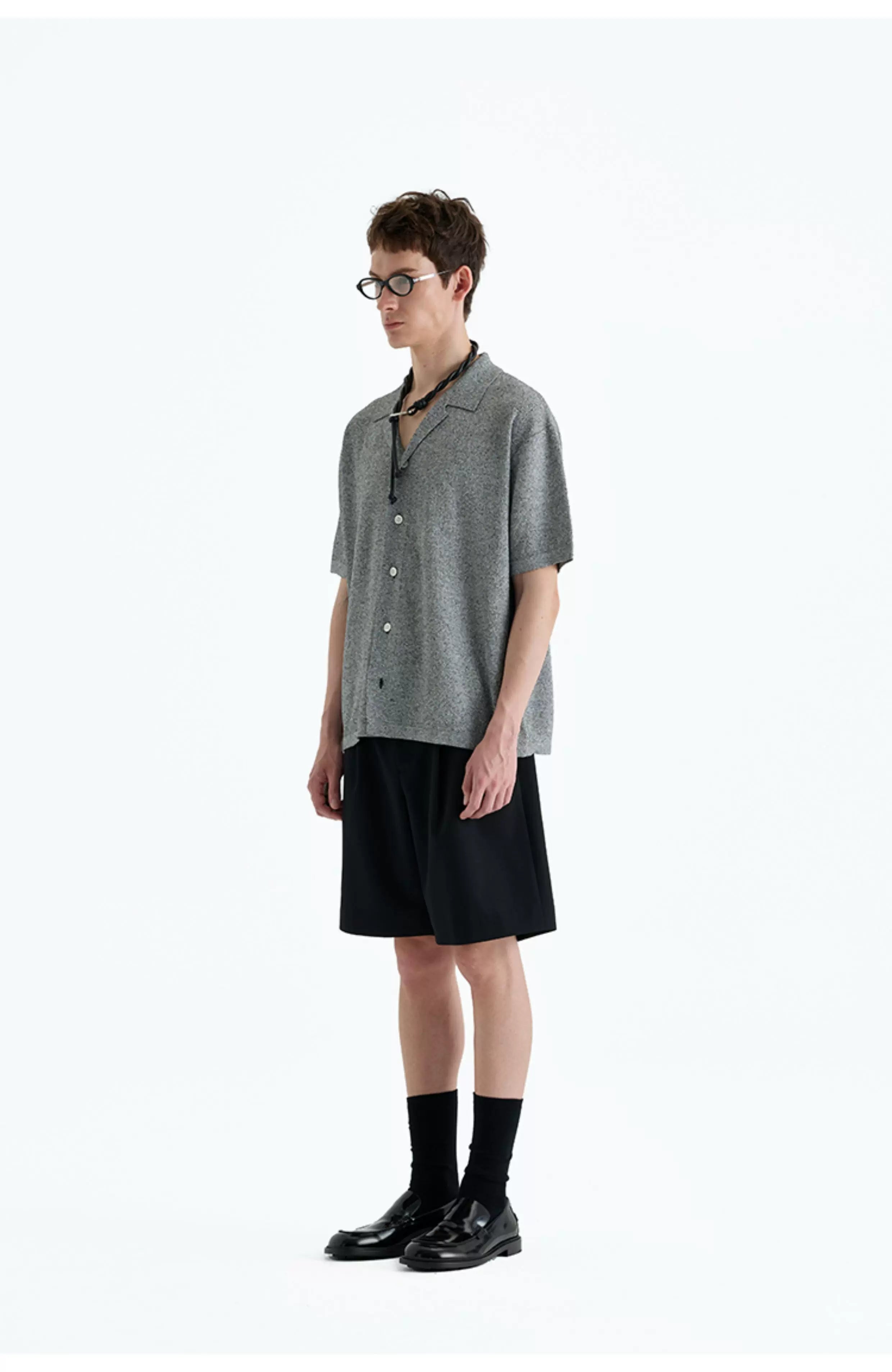 Collared Linen Blend Knit Cardigan