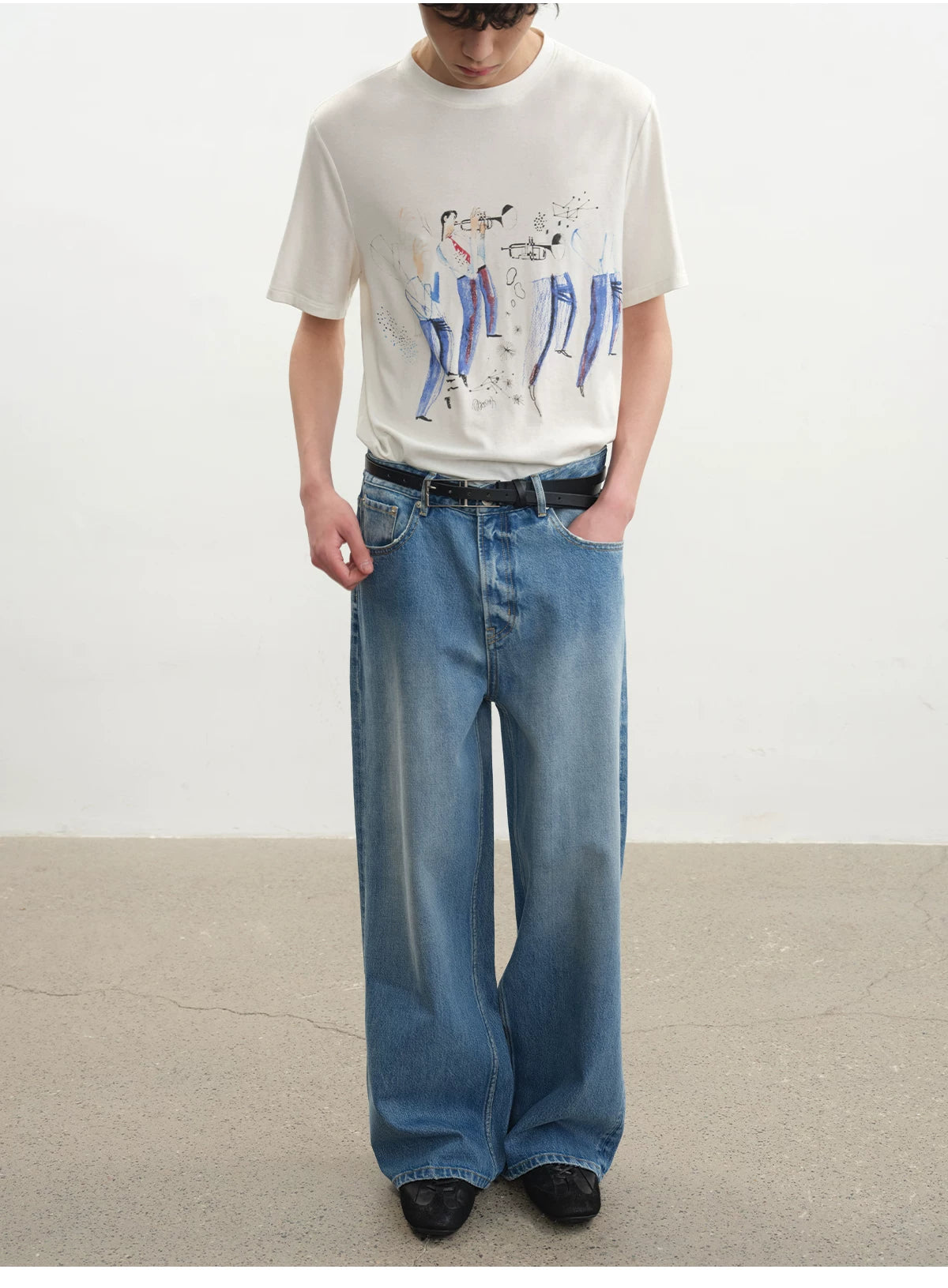 Printed Short-sleeve Tee with Tencel Wool
