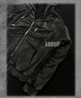 Black Loose Patchwork Zip Hoodie