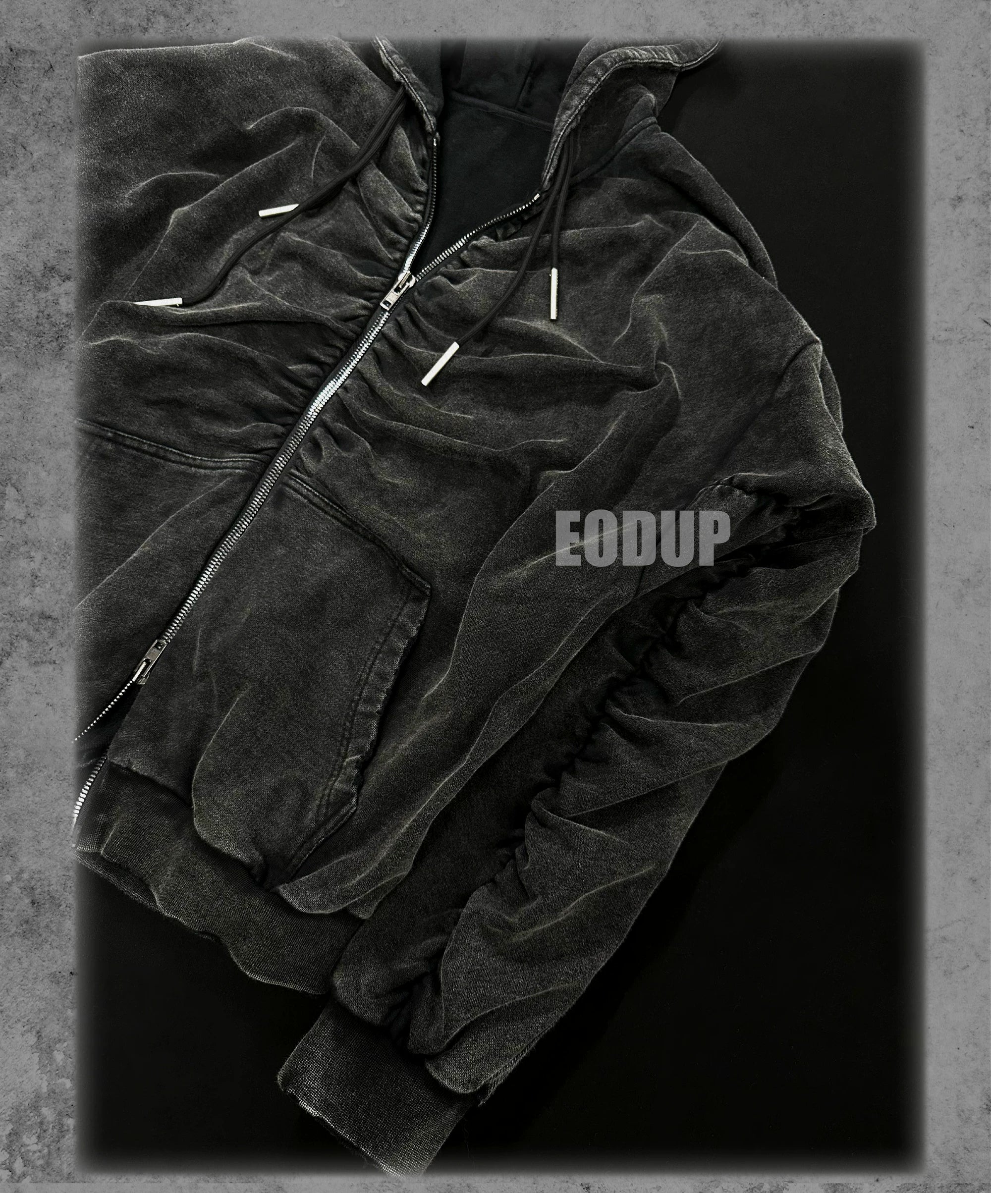 Black Loose Patchwork Zip Hoodie