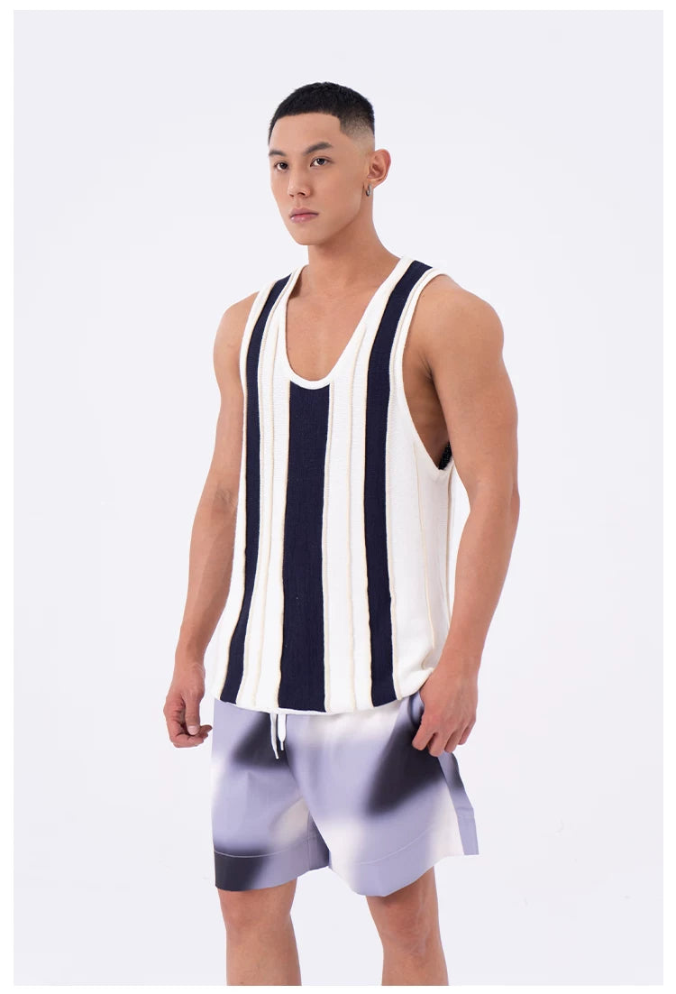 Men's Loose Striped Knit Tank Top