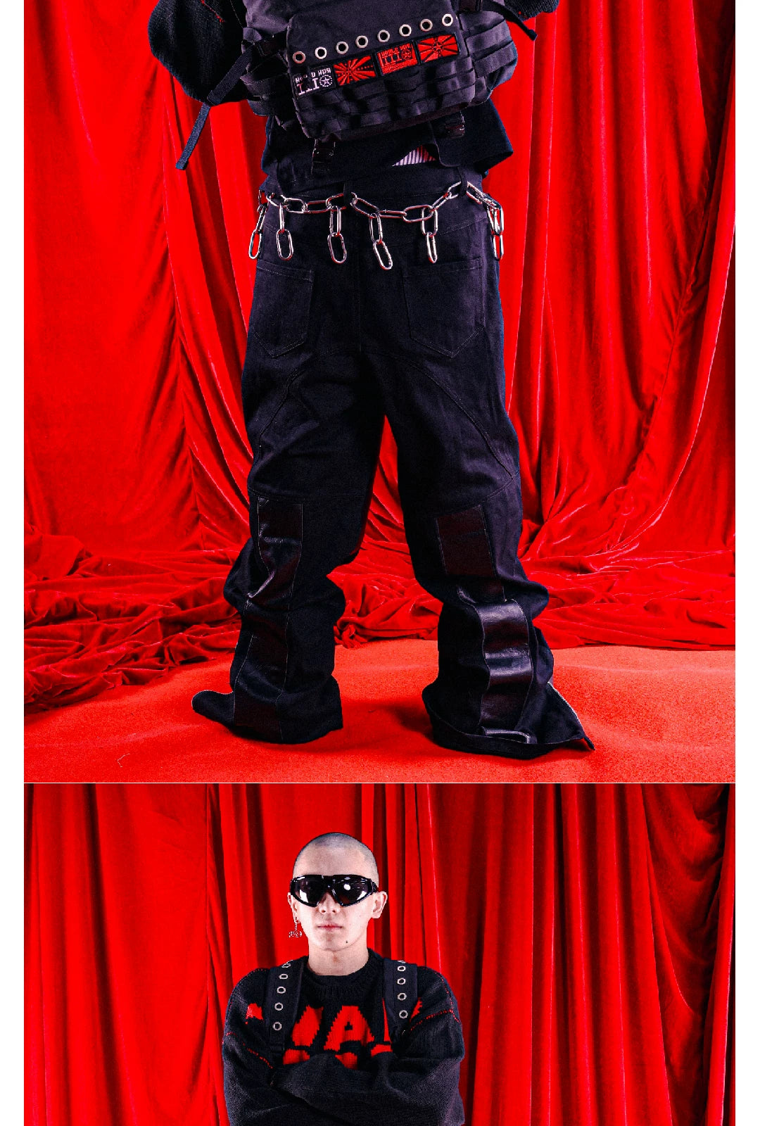 Loose Black Zippered Leather Biker Pants