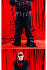 Loose Black Zippered Leather Biker Pants
