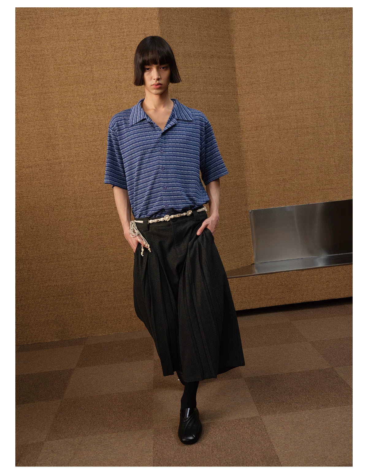 Loose Striped Knit Short-Sleeve Shirts