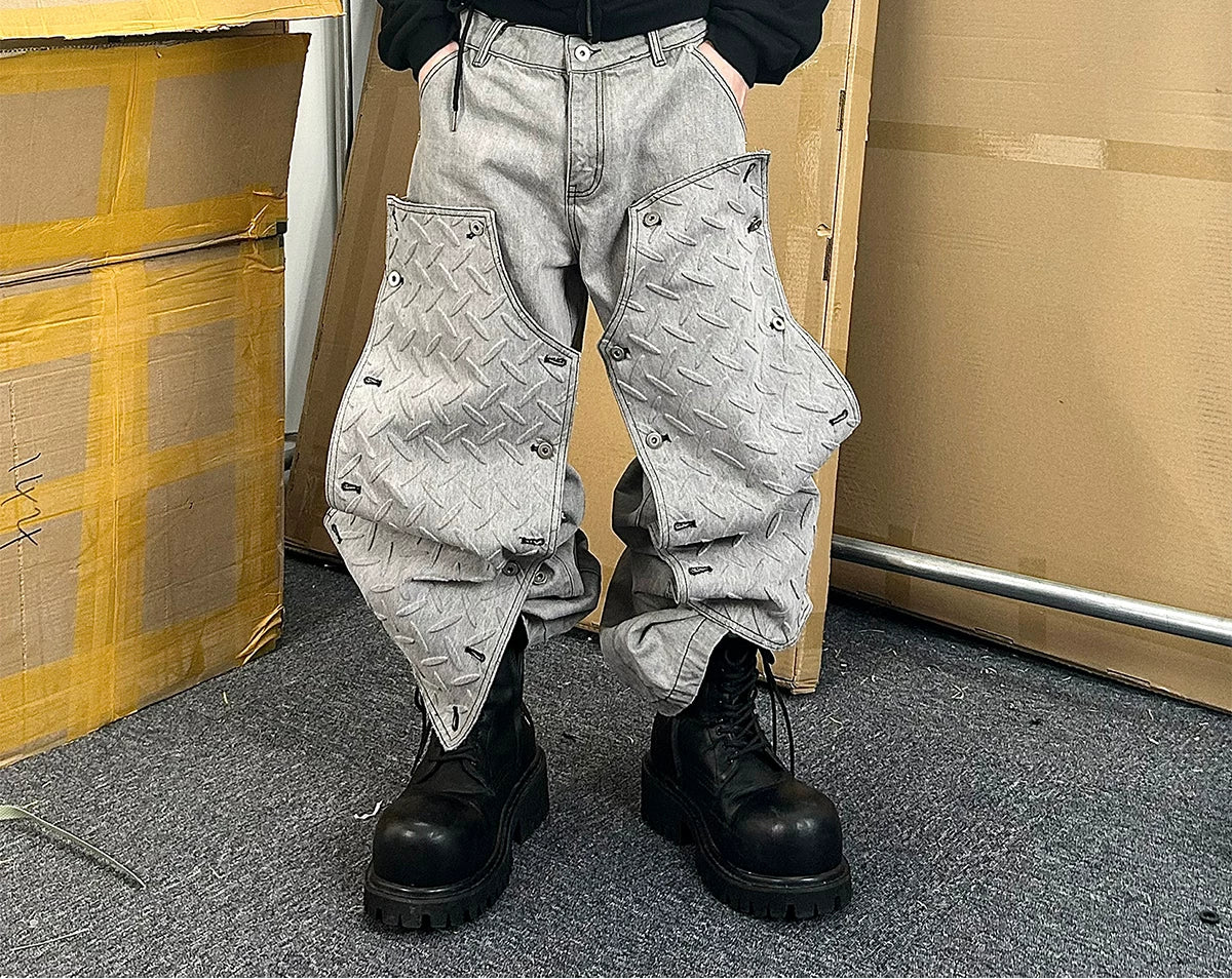 Detachable Deconstructed Knee Grey Denim Jeans