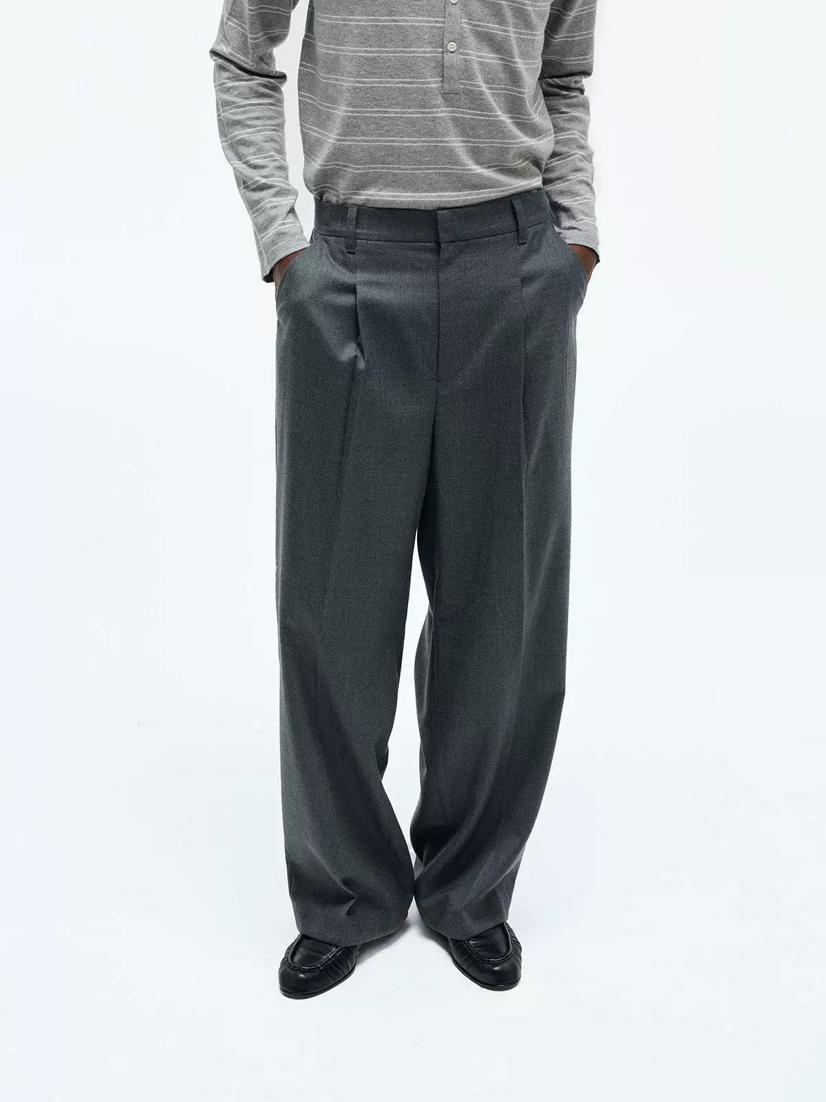Merino Wool Casual Pleated Straight Pants