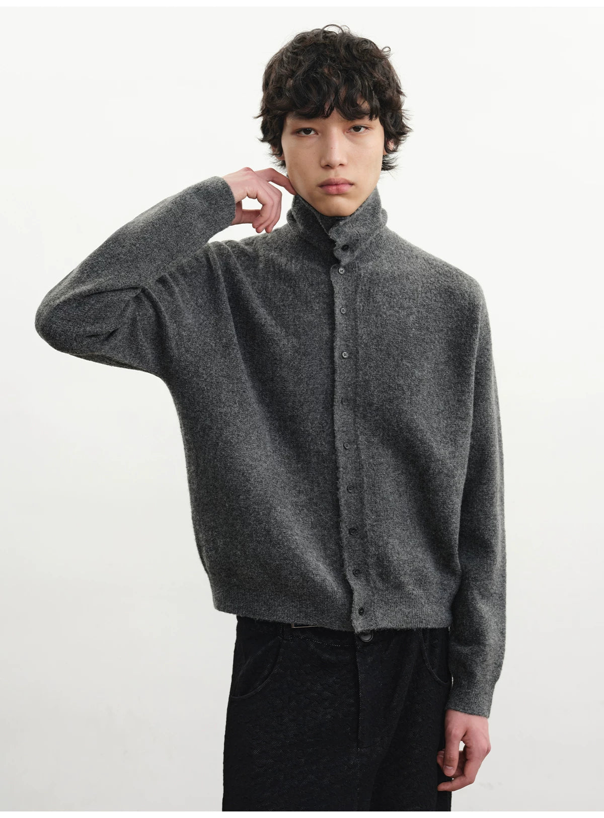 Marled Turtleneck Cardigan Sweater
