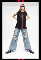 Men's Black Printed Tank Top