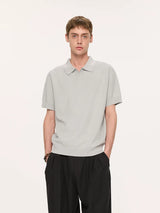 Wheat Jacquard V-Neck Knit Polo Tee