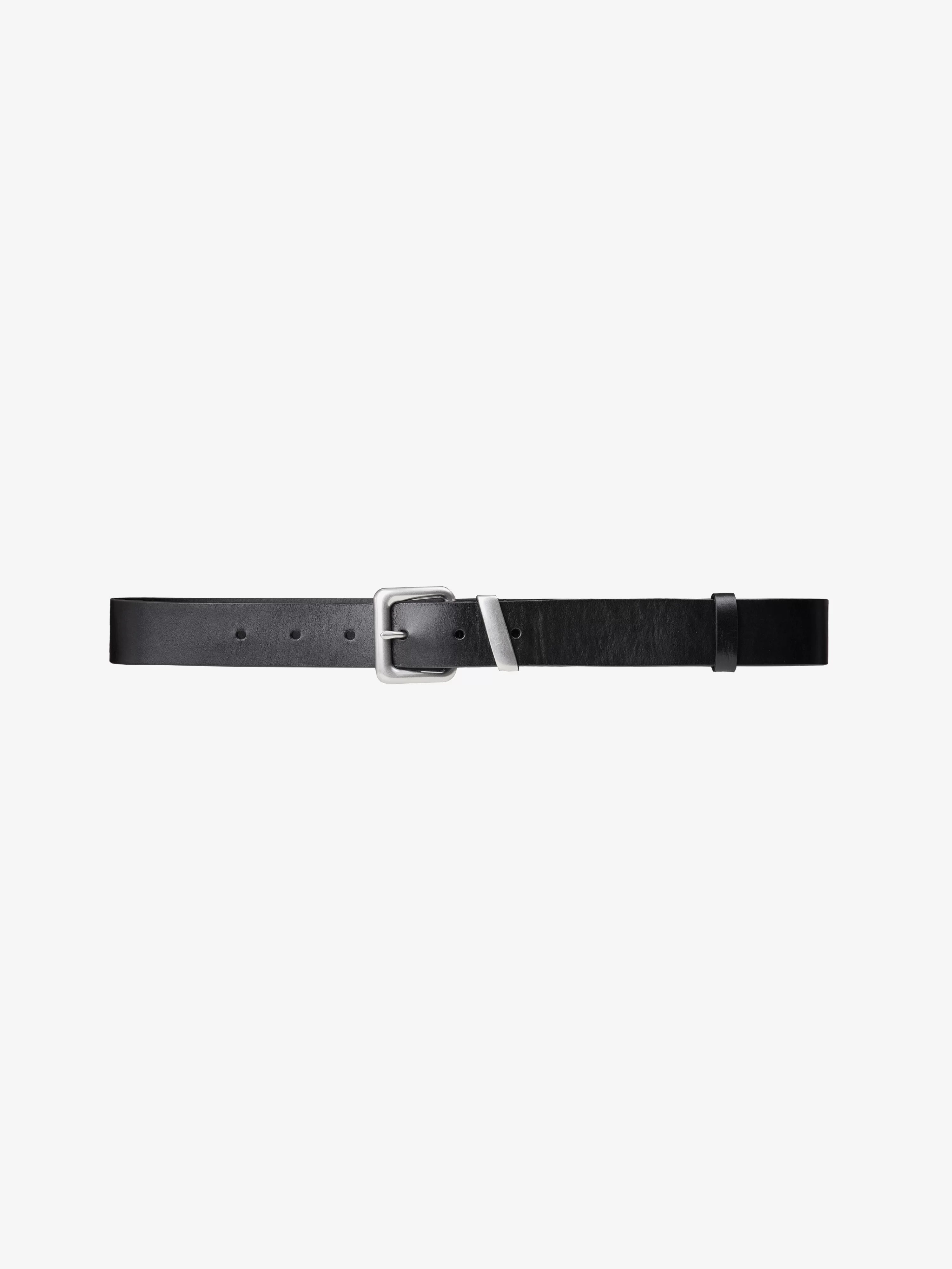 Unisex Rectangular Brass Buckle Leather Belt