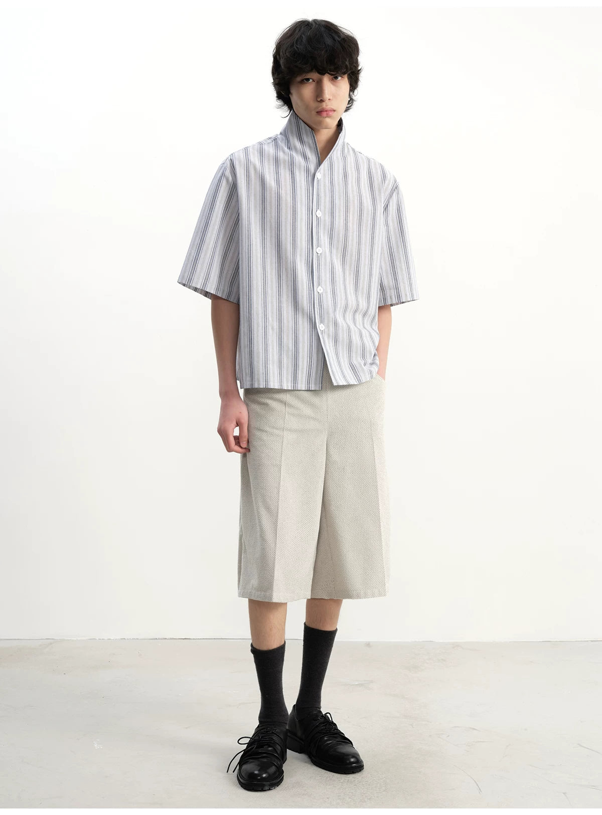 Short-Sleeve Striped Cotton Linen Shirt