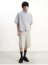 Short-Sleeve Striped Cotton Linen Shirt