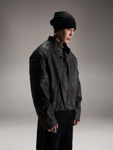 Distressed Deconstructed Biker Leather Jacket