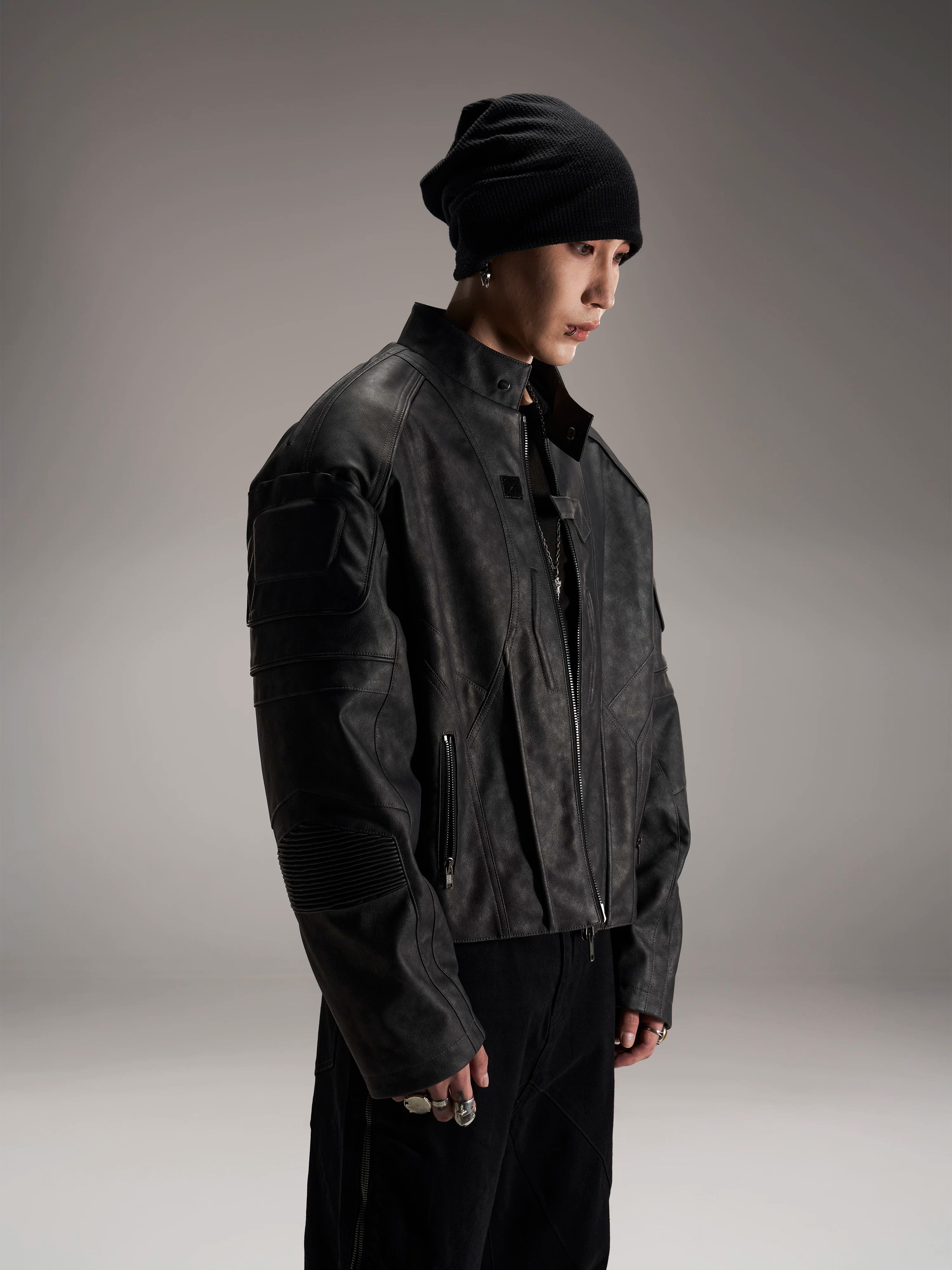 Distressed Deconstructed Biker Leather Jacket