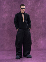 Long Charcoal V Neck Wool Sweater