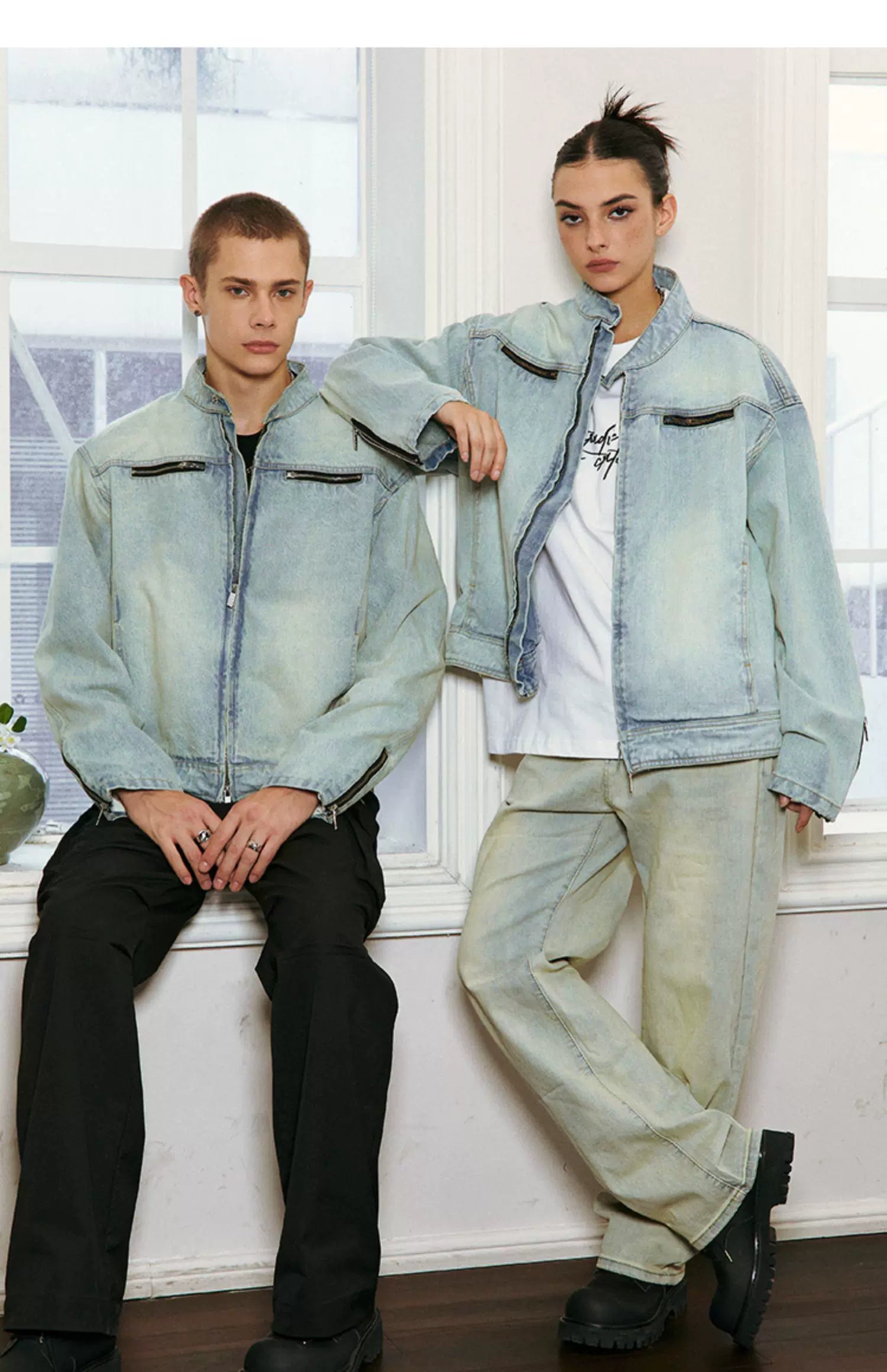 Yellow Mud Washed Denim Harrington Jacket