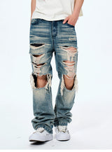 Men's Distressed Washed Straight Leg Jeans