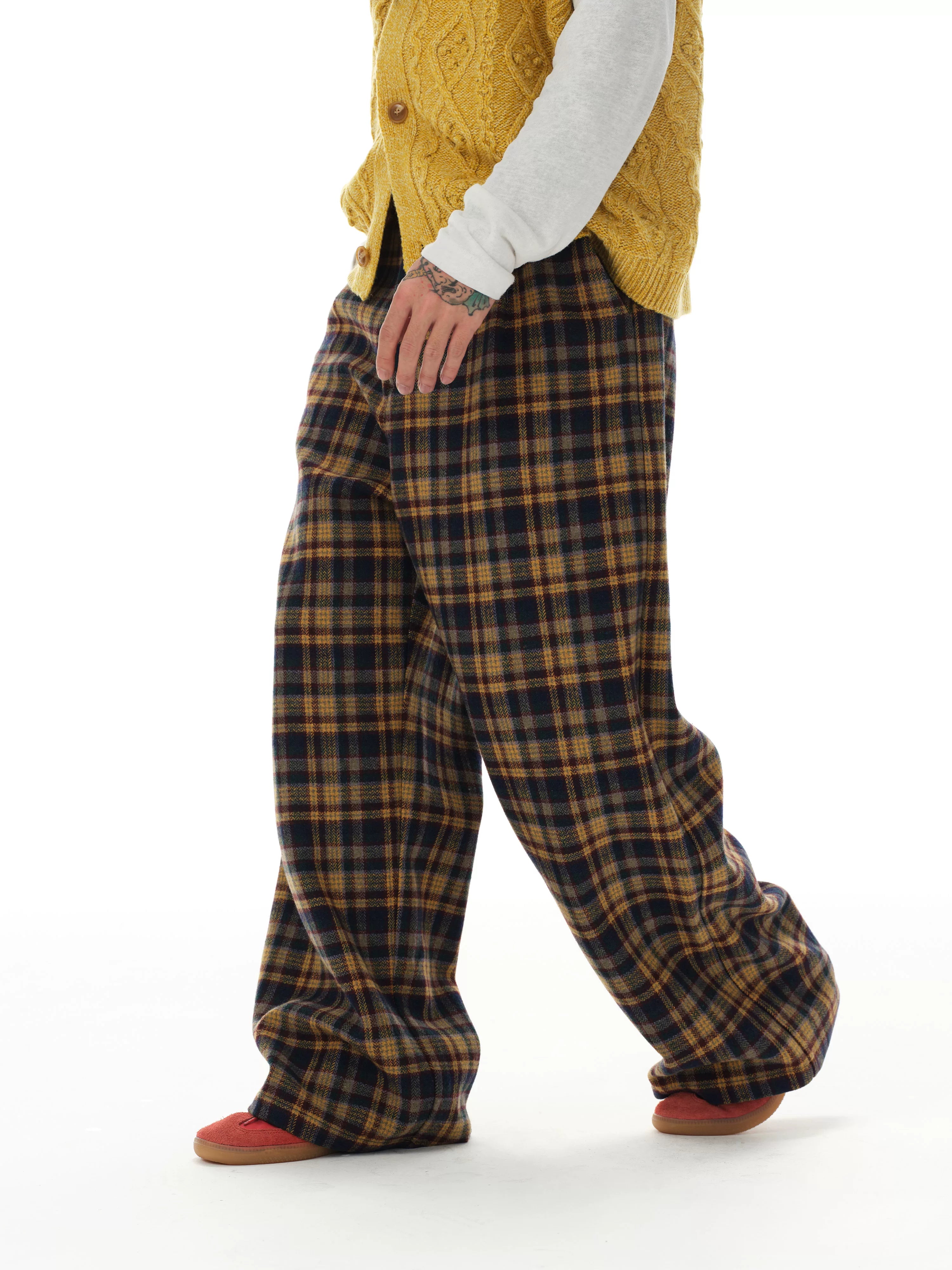 Old Money Wool Plaid Straight Pants