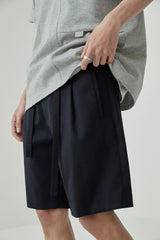 Draped Drawstring Elastic Waist Pleated Shorts
