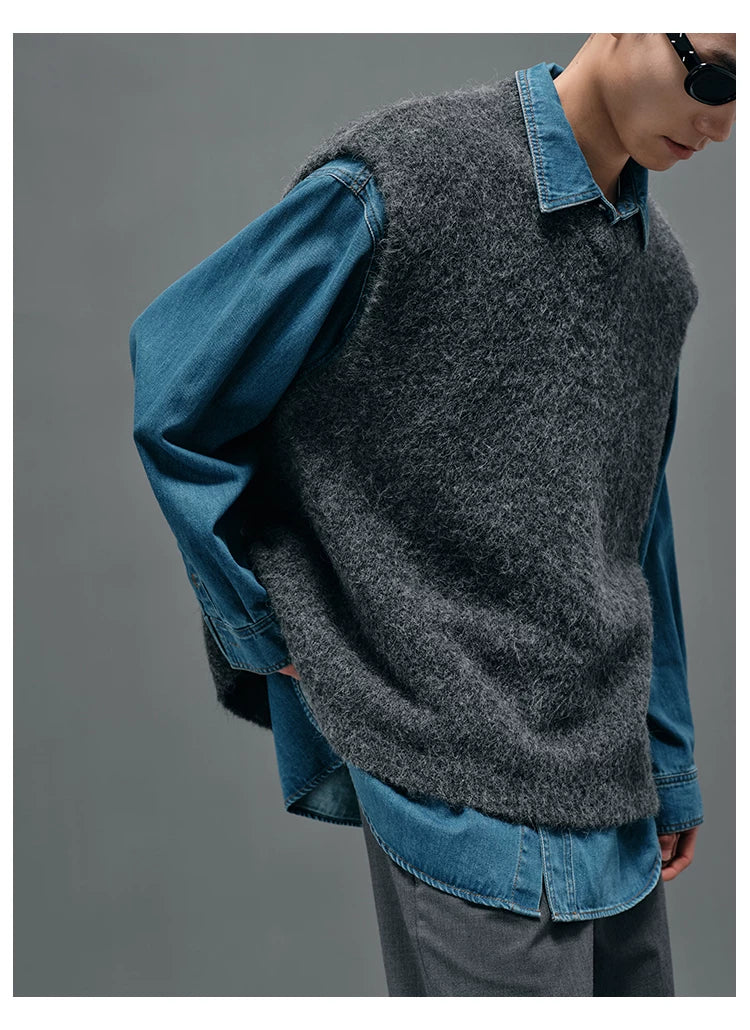 Washed Blue Oversized Embroidered Denim Shirt