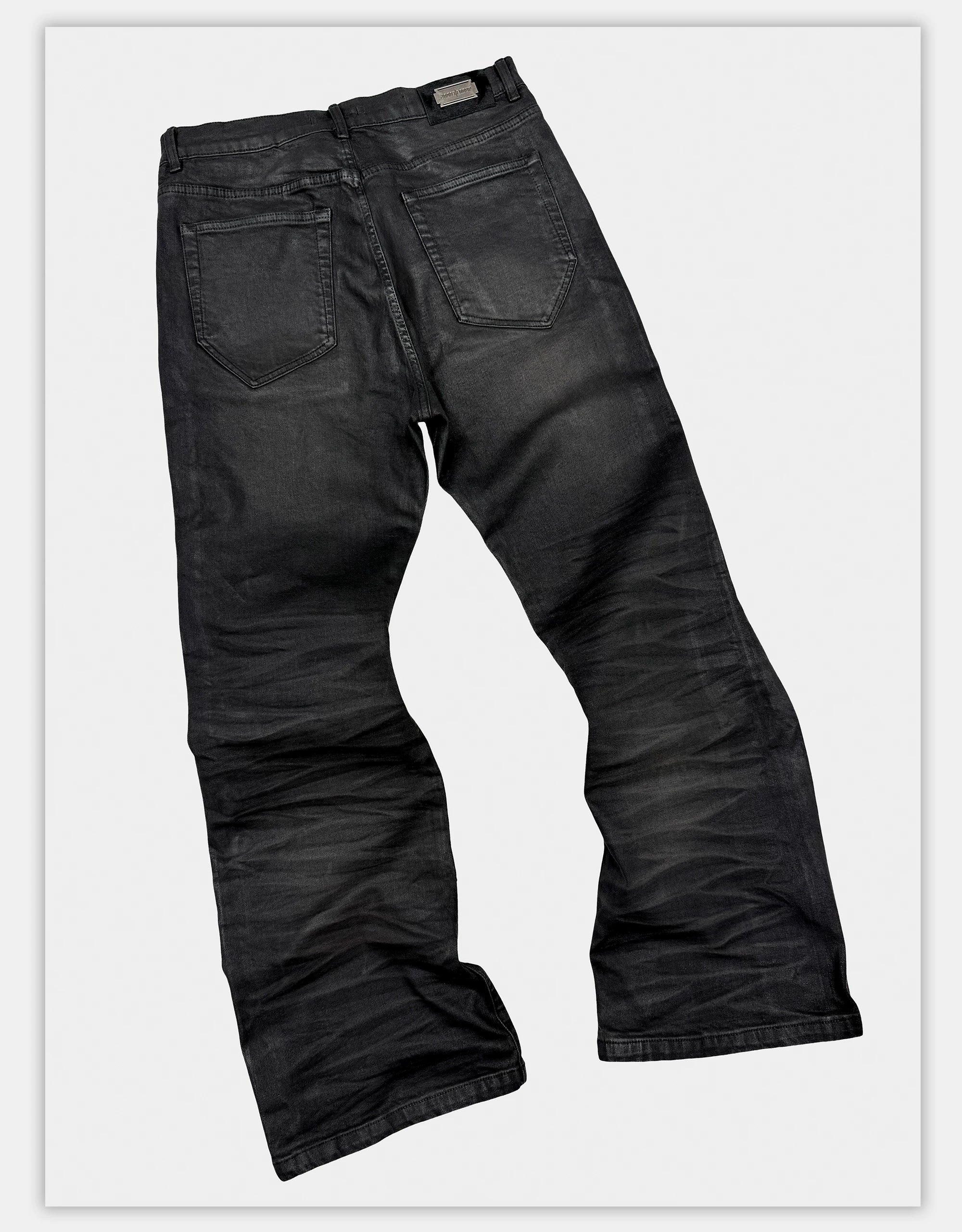 Washed Waxed Snakeskin Flared Jeans