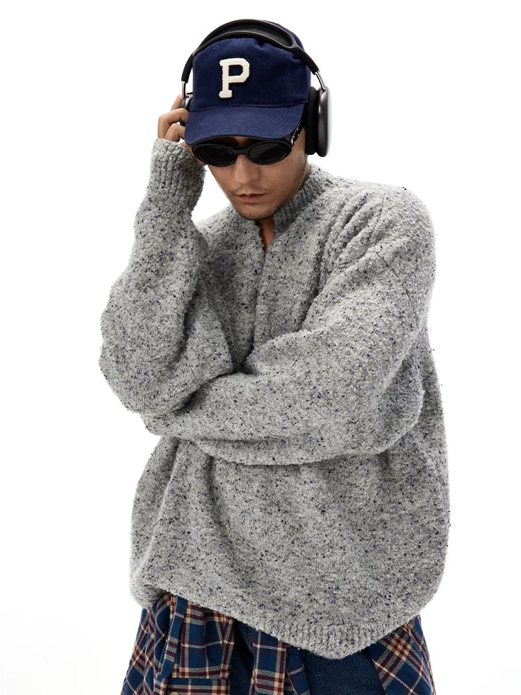 Unisex Grey V-Neck Boucle Sweater