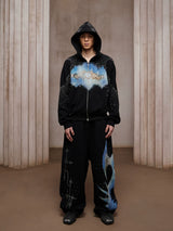Star Rhinestone Heart Print Zip Hoodie