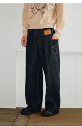 Men's Color-block Loose Raw Denim Jeans