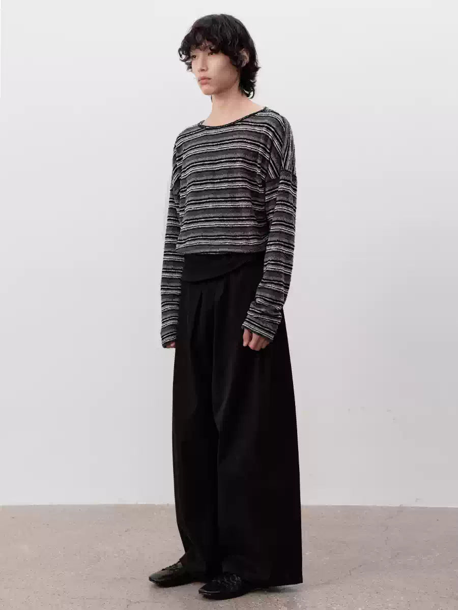 Striped Long Sleeve Drop Shoulder Tops