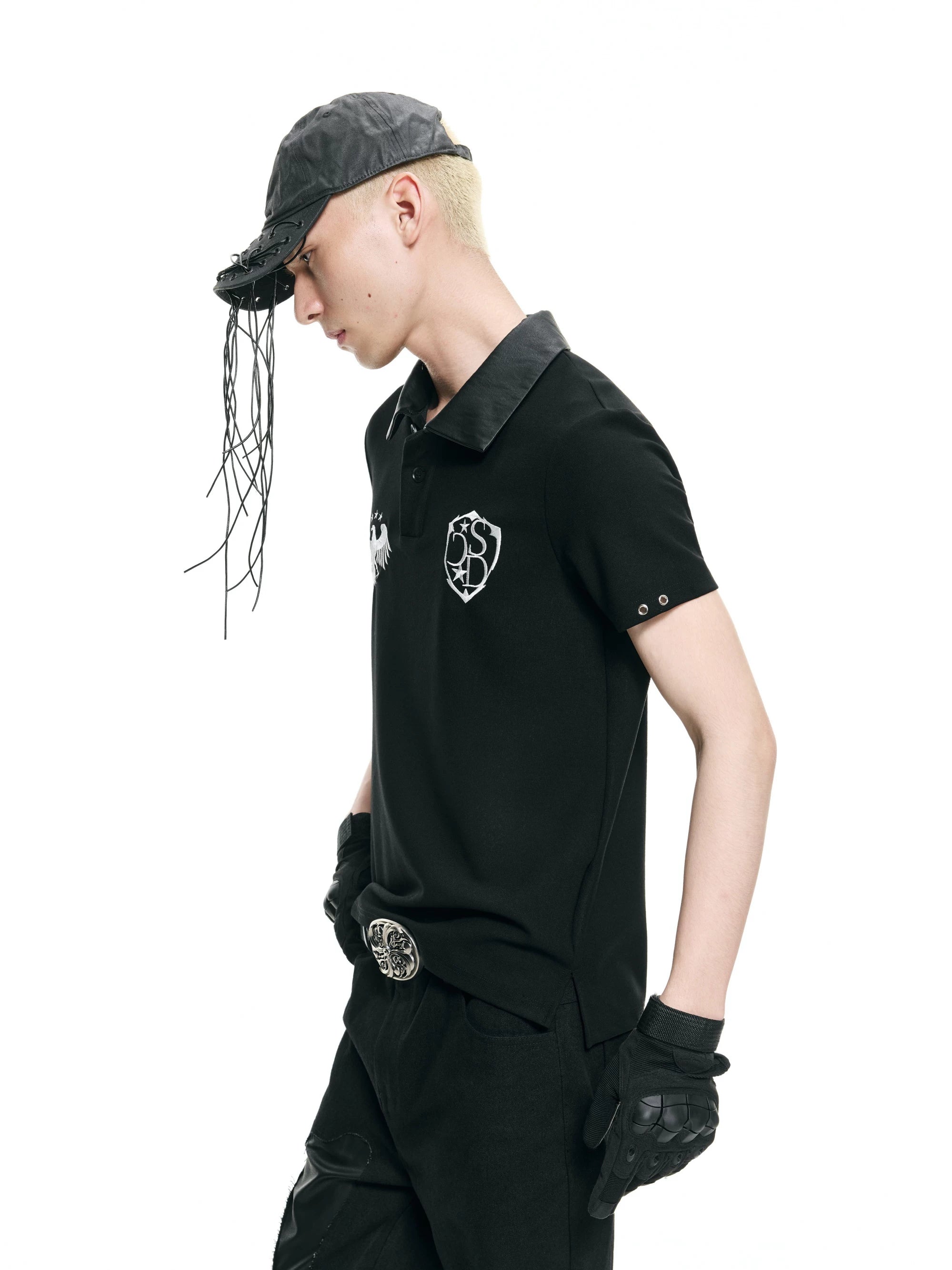 Biker Vintage Embroidered Leather Polo Shirts