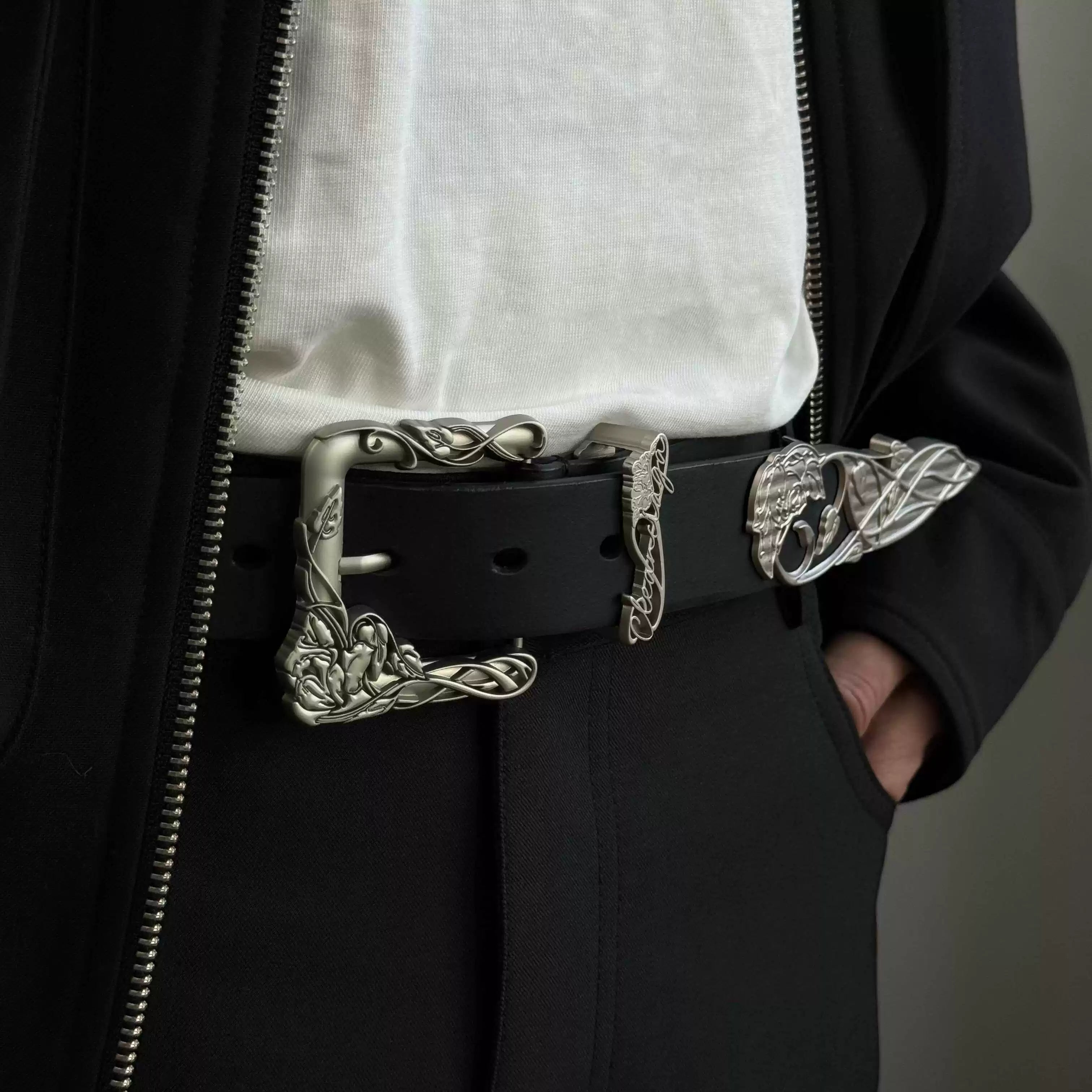 3D Rose Vine Embossed Leather Belt