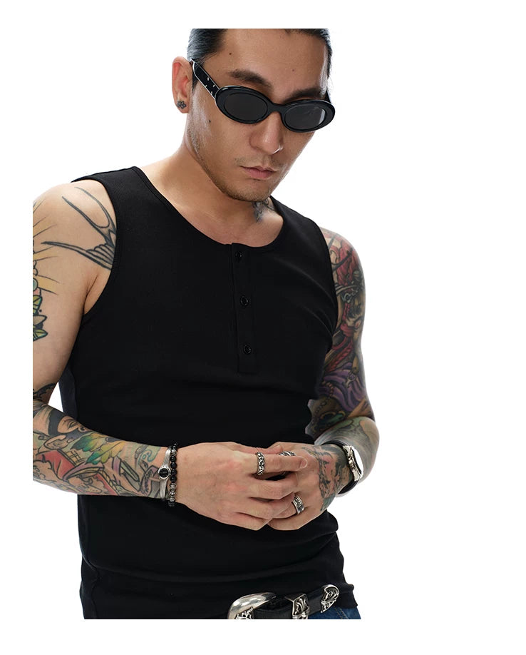 Men's Henley Ribbed Tank Top