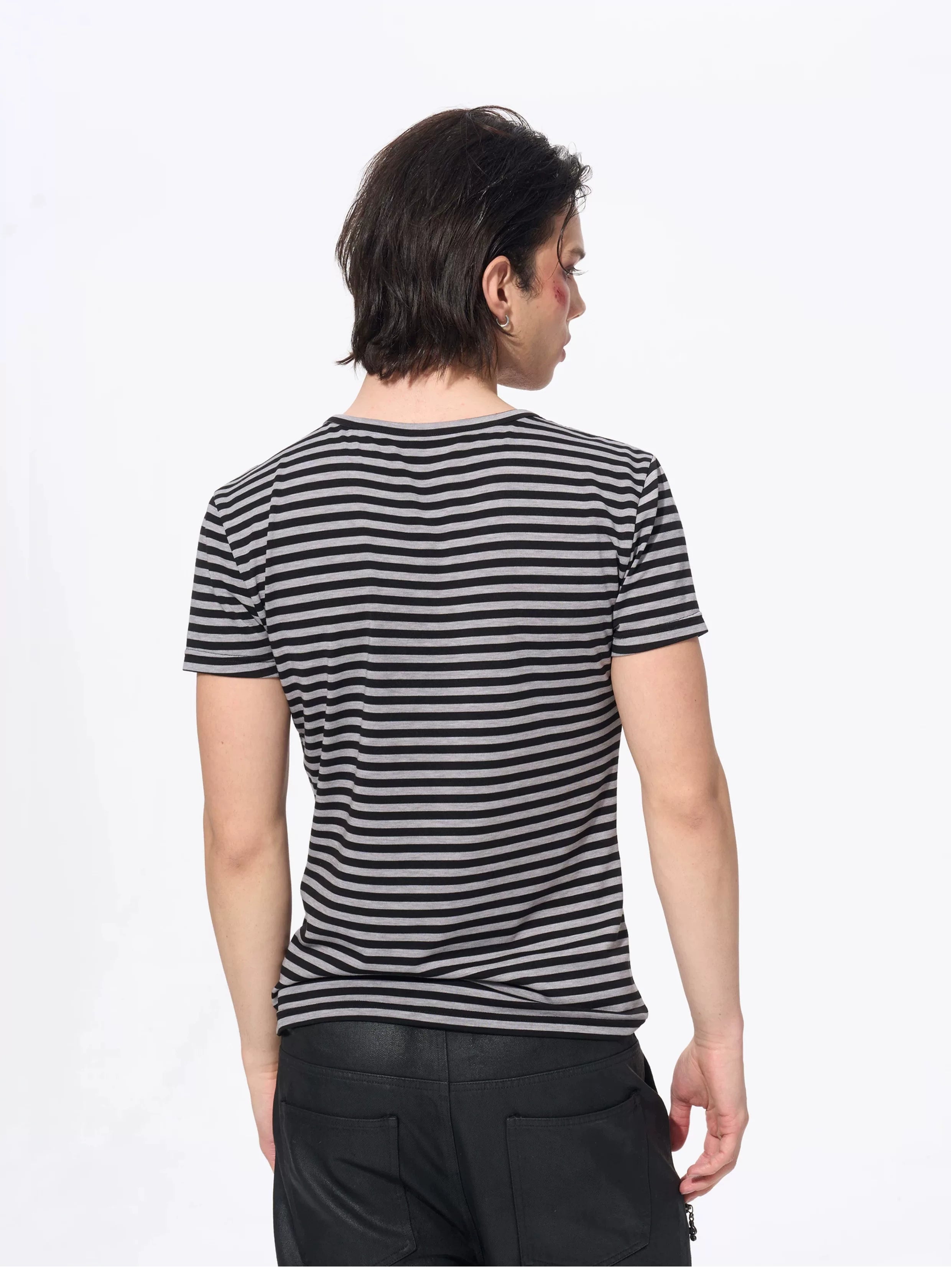 Slim Fit Letter Print Striped Tees