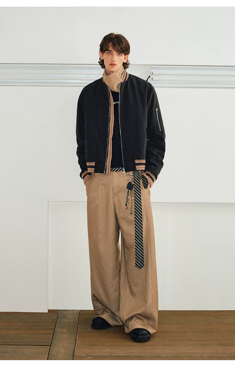 Men's Loose Color Block Bomber Jacket