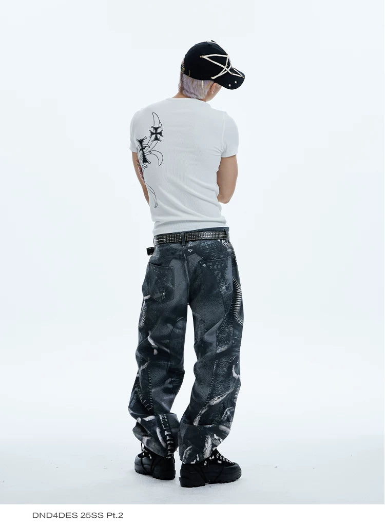 Cross Print Slim Crew Neck Tees