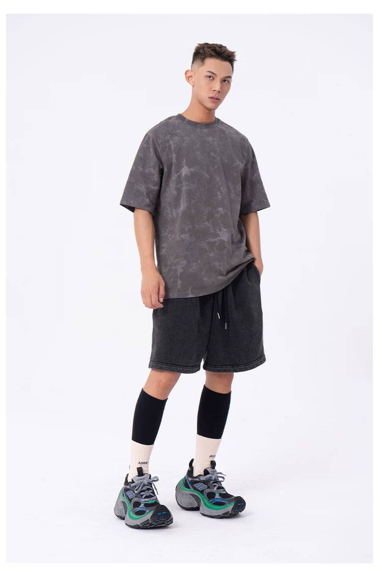 Men's Loose Gray Tie-Dye Print Tees