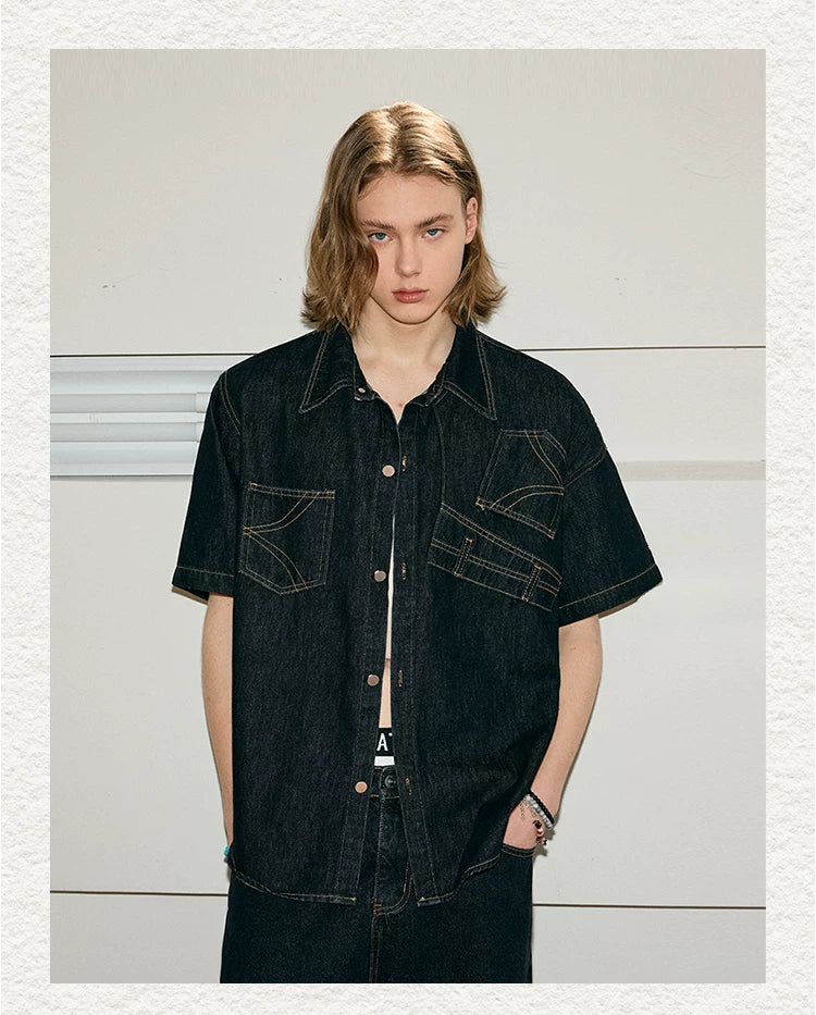 Deconstructed Short-Sleeve Denim Shirt