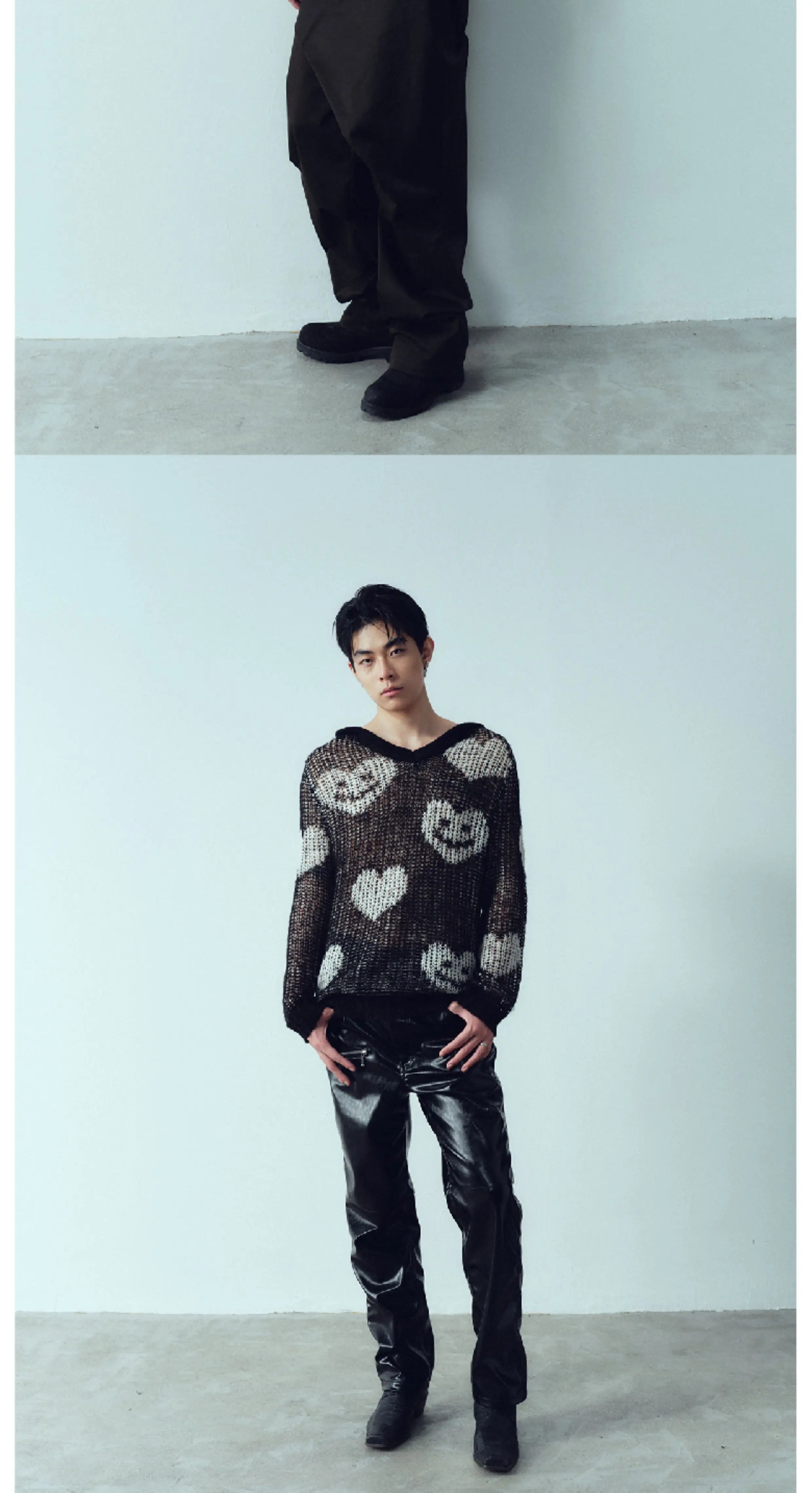 Black White Heart Smile Openwork Hoodie