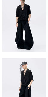 Black Y-Neck Magnetic Double Door Tee